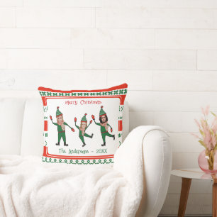 Funny Elf Family Photo Red Green Merry Christmas Throw Pillow