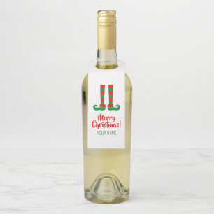 Funny elf feet Christmas paper wine bottle hanger