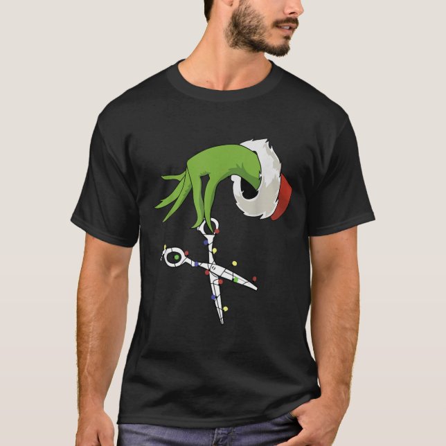 Funny Elf Hands Hair Stylist Hairdresser Scissor B T-Shirt (Front)