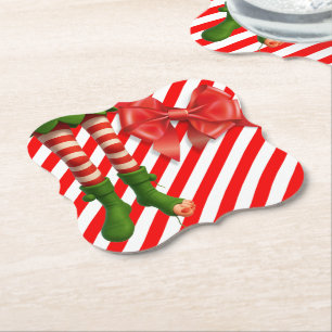 Funny Elf Legs Christmas North Pole Mischief Paper Coaster