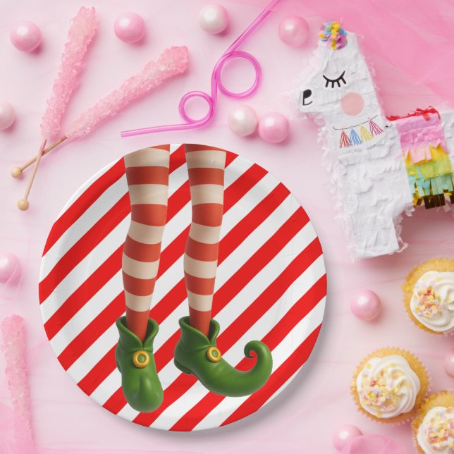 Funny Elf Legs Christmas | North Pole Mischief  Paper Plate (Party)