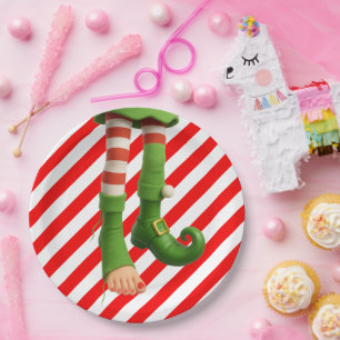 Funny Elf Legs Christmas North Pole Mischief Paper Plate