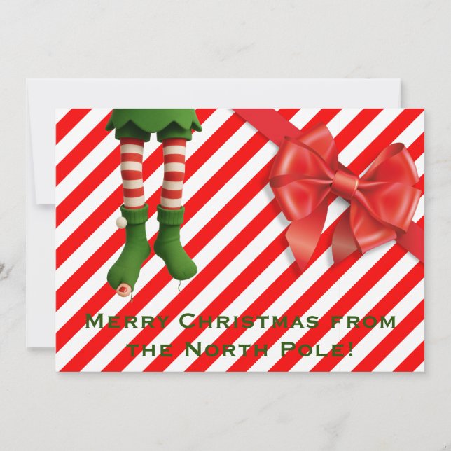 Funny Elf Legs Holiday Card | North Pole Mischief  (Front)
