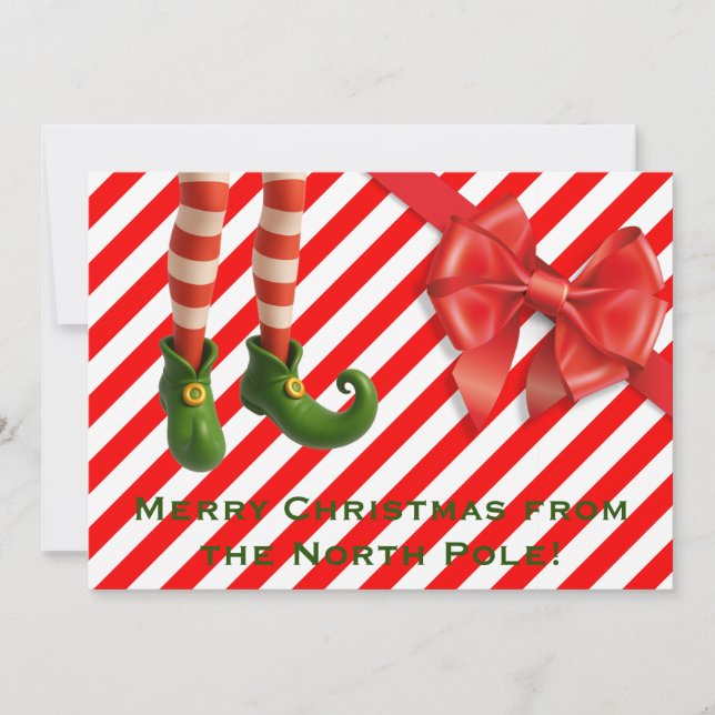 Funny Elf Legs Holiday Card | North Pole Mischief  (Front)