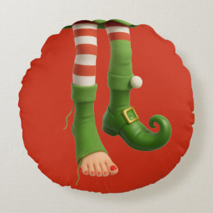 Funny Elf Legs North Pole Christmas Humour Decor Round Pillow
