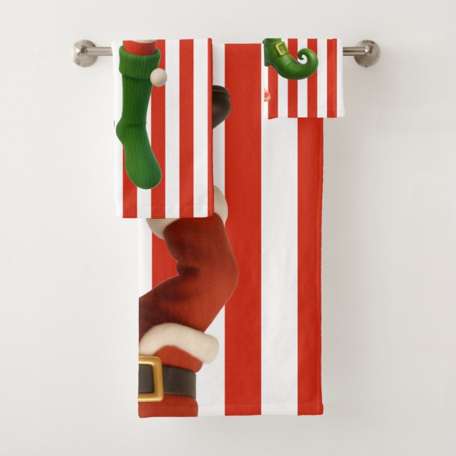 Funny Elf Legs | North Pole Mischief Christmas  Bath Towel Set (Insitu)