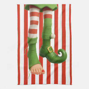 Funny Elf Legs North Pole Mischief Christmas Kitchen Towel