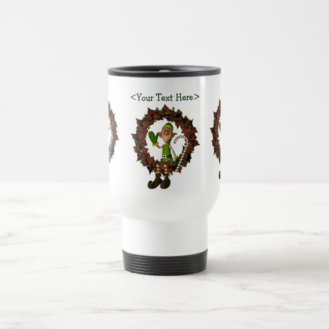 Funny Elf Personalized Christmas Holiday Travel Mug (Center)