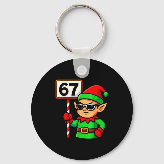 Funny Elf Six Seven 6 7 Meme Christmas Costume 67  Keychain (Front)