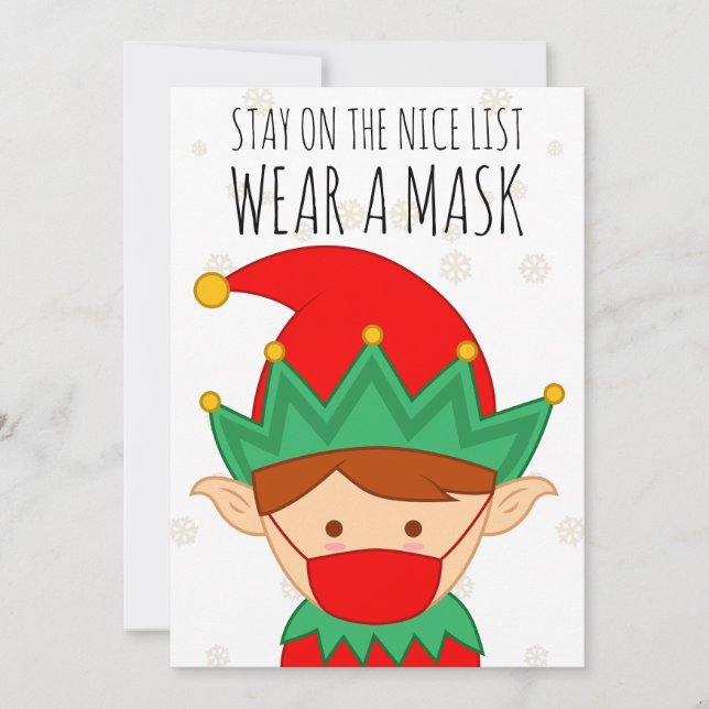 Funny Elf Stay on the Nice List Wear a Mask Holiday Card (Front)