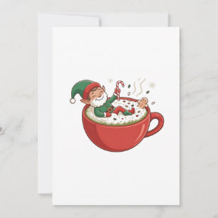 Funny Elf Taking Bathub on Matcha Drink  Holiday Card