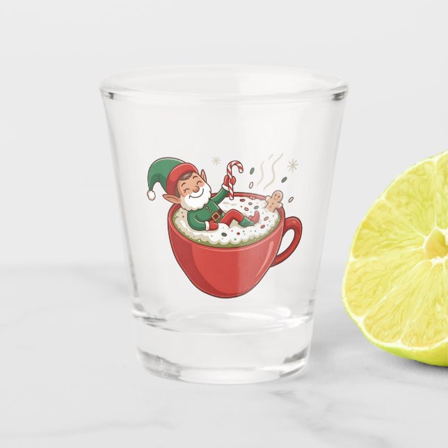 Funny Elf Taking Bathub on Matcha Drink  Shot Glass (Front)