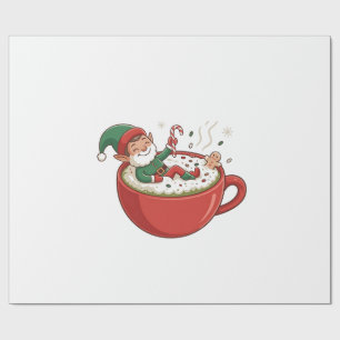 Funny Elf Taking Bathub on Matcha Drink Wrapping Paper