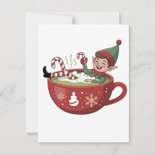 Funny Elf Taking Matcha Bathub Christmas Card