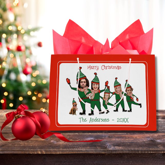 Funny Elf Your Family of Six Including Dog Red Large Gift Bag (Creator Uploaded)