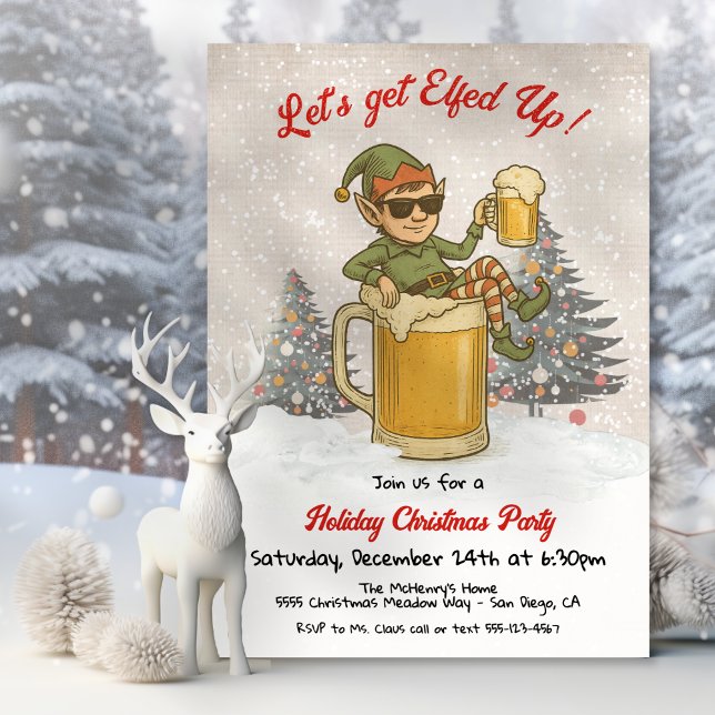 Funny Elfed Up Beer Holiday Christmas Party Invitation (Creator Uploaded)