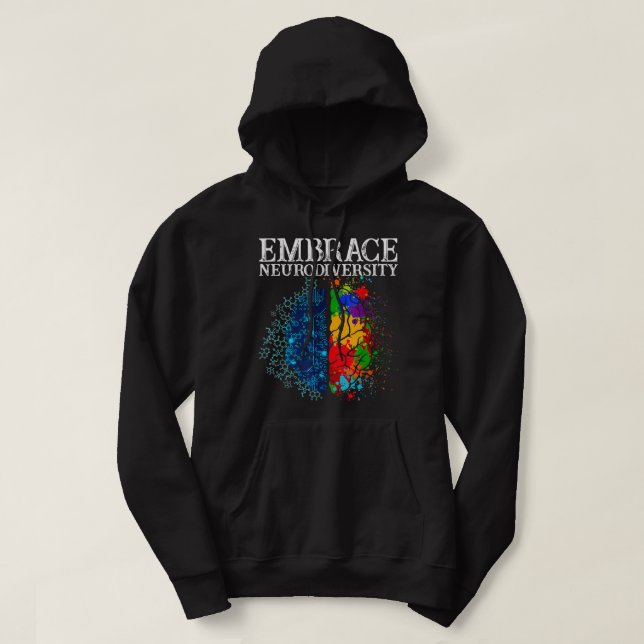 Funny Embrace Neurodiversity Brain ADHD Autism Awa Hoodie (Design Front)