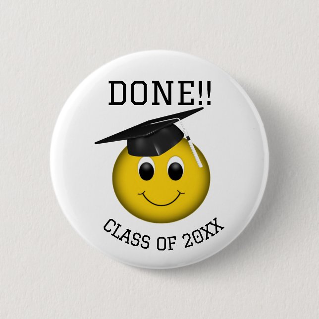 Funny Emoji "Done" Graduation 2 Inch Round Button (Front)