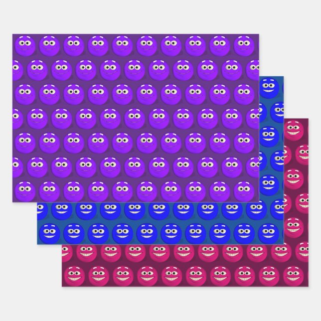 Funny Emoticon Faces Tiled Pattern Wrapping Paper Sheet (Set)
