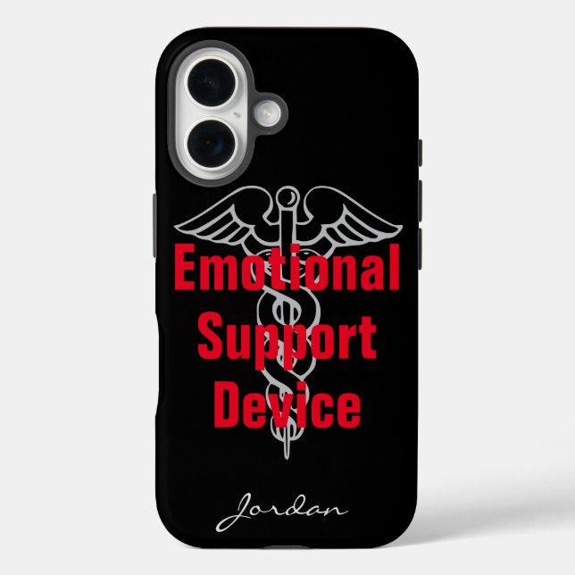 Funny Emotional Support Device with Name Black Case-Mate iPhone Case (Back)