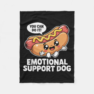 Funny Emotional Support Hot Dogs Pun Motivational Fleece Blanket
