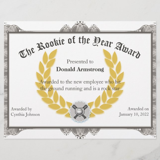 Funny Employee Award - Rookie of the Year (Front)