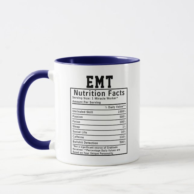 Funny EMT Nutrition Facts Paramedics Emergency Mug (Left)