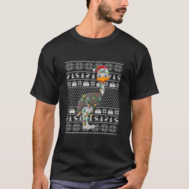 Funny Emu Bird Lover Santa Hat Ugly Emu Christmas T-Shirt (Front)
