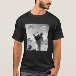 Funny Emu Selfie With UFO Cool Emu Novelty Graphic T-Shirt