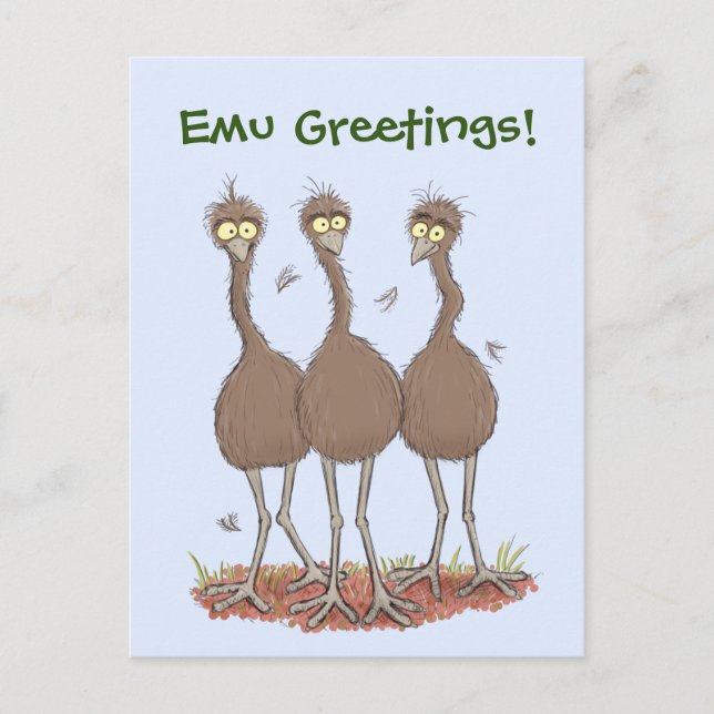 Funny emu trio cartoon illustration postcard (Front)