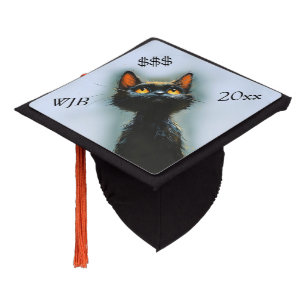 Funny Enchanted Black Cat Year Monogram Dollars Graduation Cap Topper