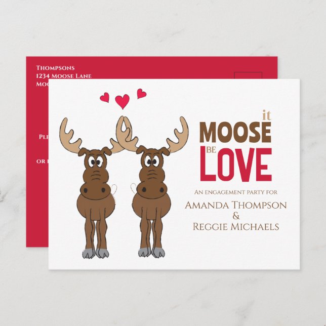 Funny Engagement Party Whimsical Moose QR Code Postcard (Front/Back)