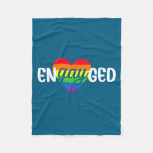 Funny Engayged Gay Couple Engagement Party Rainbow Fleece Blanket