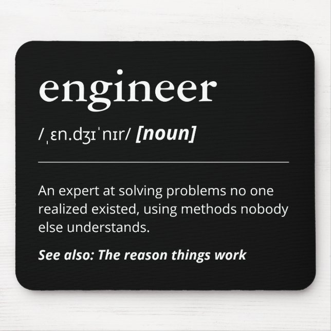 Funny Engineer Definition Gift Minimalist Black Mouse Pad (Front)