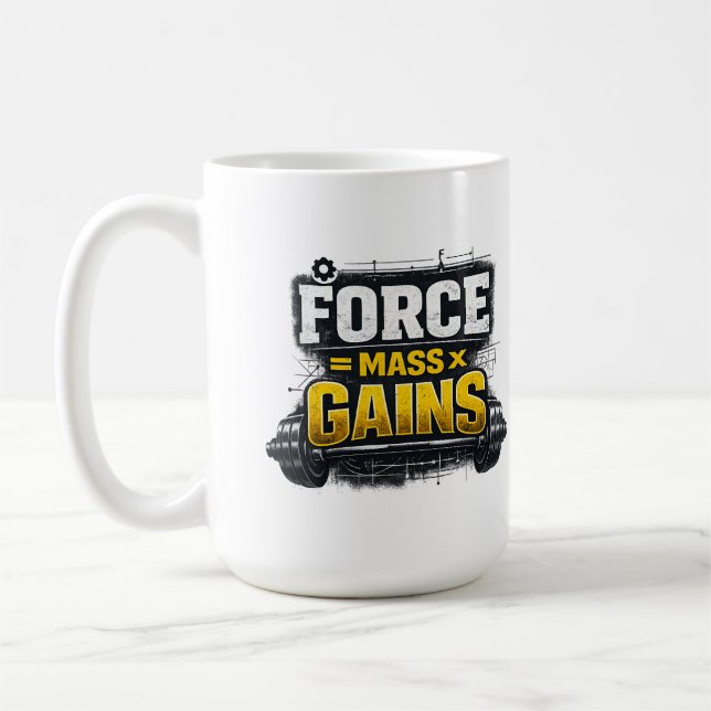 Funny Engineer Gym Shirt Force Mass Gains Coffee Mug (Left)