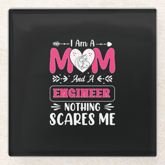 Funny Engineer Mom, Engineer Mom Glass Coaster (Front)