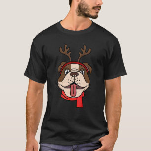 Funny English Bulldog Christmas Reindeer Antlers X T-Shirt