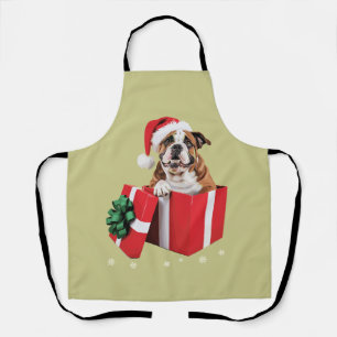 Funny English Bulldog Dog Tree Christmas Lights  Apron
