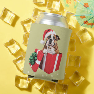 Funny English Bulldog Dog Tree Christmas Lights Can Cooler