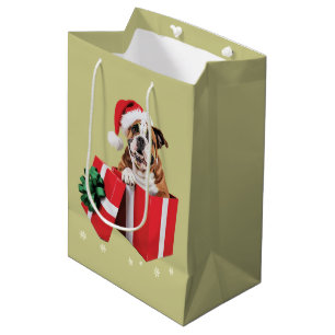 Funny English Bulldog Dog Tree Christmas Lights  Medium Gift Bag