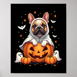 Funny English Bulldog Ghost Boo Halloween Womens M Poster