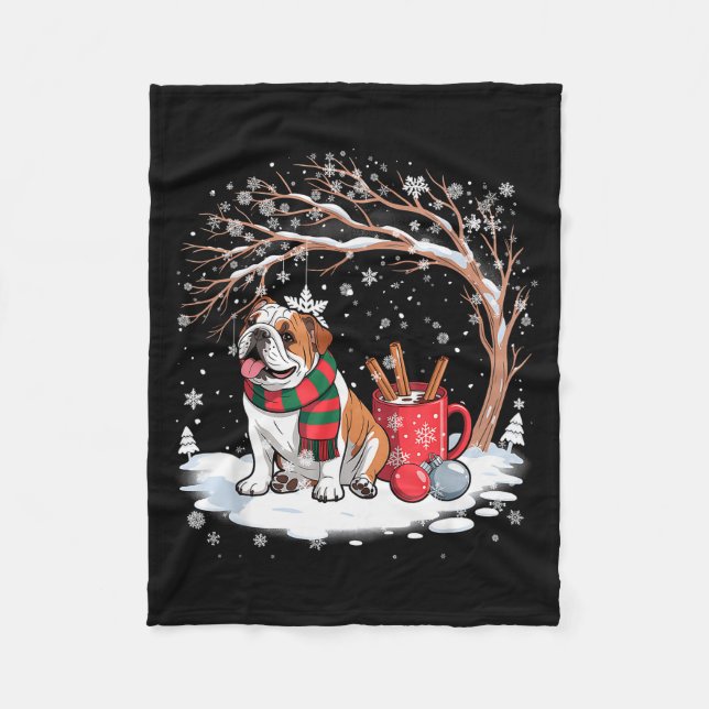 Funny English Bulldog In The Snow Tree Christmas W Fleece Blanket (Front)