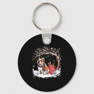 Funny English Bulldog In The Snow Tree Christmas W Keychain