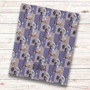 Funny English Bulldog Purple Tiled Fleece Blanket