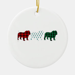 Funny English Bulldog Red Plaid Christmas Dog Love Ceramic Ornament