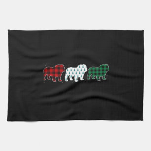 Funny English Bulldog Red Plaid Christmas Dog Love Kitchen Towel
