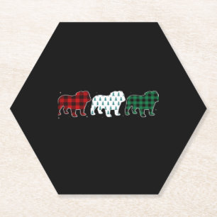 Funny English Bulldog Red Plaid Christmas Dog Love Paper Coaster