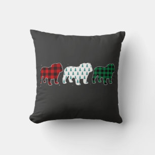 Funny English Bulldog Red Plaid Christmas Dog Love Throw Pillow