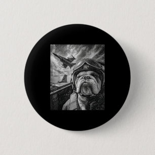 Funny English Bulldog Selfie Fighter Jet Lot Aviat 2 Inch Round Button