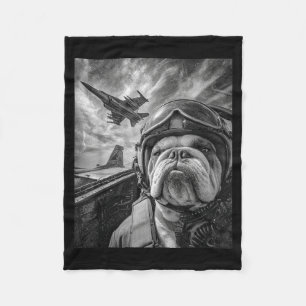 Funny English Bulldog Selfie Fighter Jet Lot Aviat Fleece Blanket